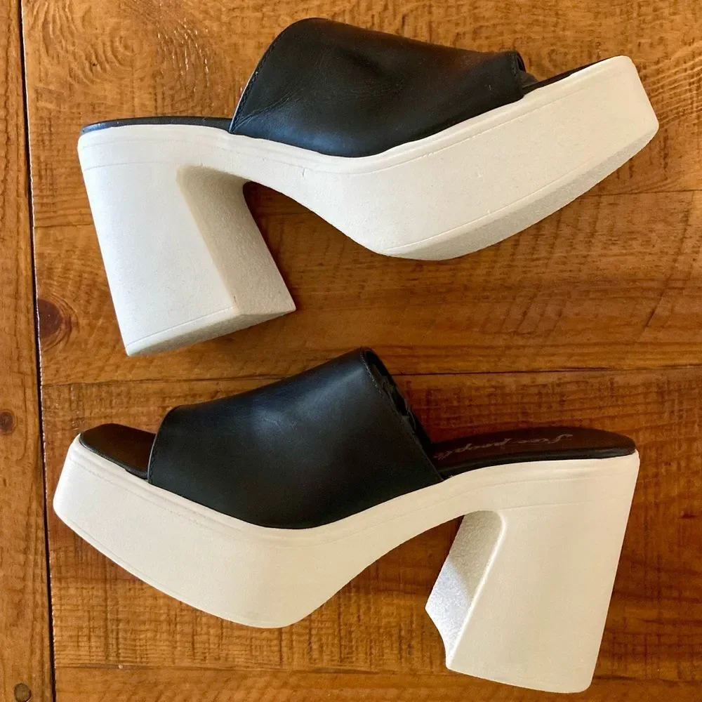 NEW Free People Zoe Platform Slide Sandals Black Noir Made in Italy Size EU 41